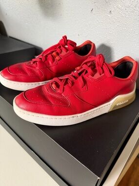 Coach Men’s Red Leather Sneakers with Ivory Sole (9.5 D)